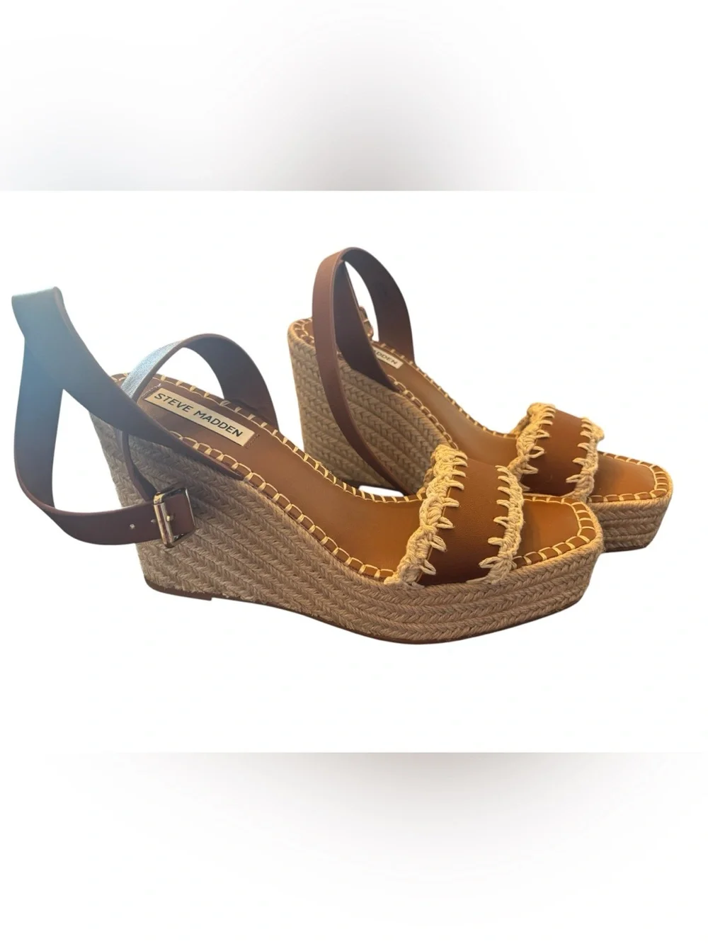 Steve Madden Women's Brown Strappy Wedge Jute Platform Sandals Size 9.5